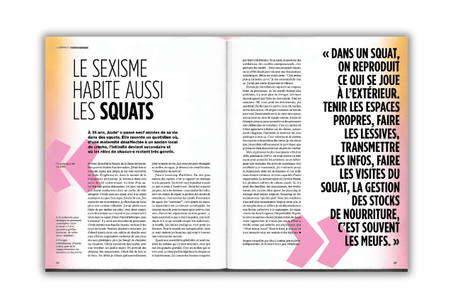 mock-up témoignage : « Le sexisme habite aussi les squats » signé Marie-Agnès Laffougère - La Déferlante 11 « Habiter »