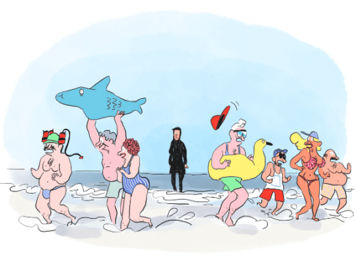 illustration de Maelle Réat pour La Déferlante « Affaire du burkini : le racisme à la plage »