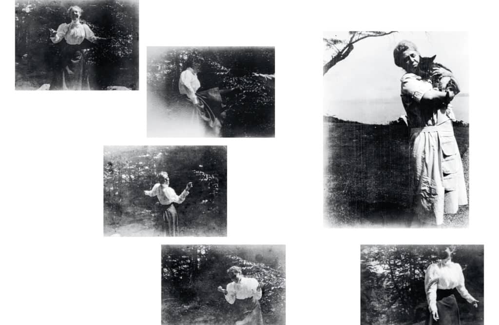 Gertrude Tate vers 1899 (page de gauche) et dans les années 1930 (en haut à droite). Alice Austen a 31 ans quand elle rencontre, en 1897, Gertrude Tate (1872-1962), institutrice et professeure de danse. Elles vont passer plus de cinq décennies ensemble, vivant toutes deux à partir de 1917 à Clear Comfort, la maison de famille d’Alice Austen. Seuls le grand âge et la maladie vont les séparer : en 1950, Alice est recueillie dans un hospice, tandis que Gertrude va vivre chez sa sœur.Crédit photo : Collection of Alice Austen Museum