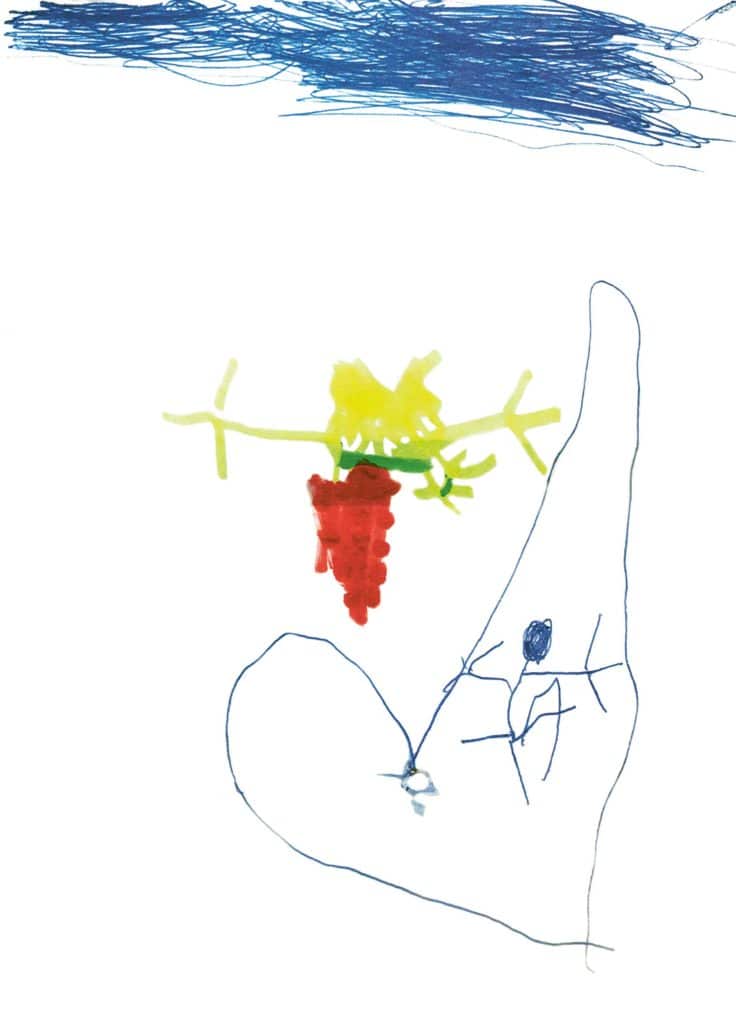 Kenza, 4 ans et demi, survivante de l’attentat de Nice du 14 juillet 2016, est restée mutique pendant des mois. Longtemps, les dessins ont été son seul moyen d’expression. Celui-ci, comme celui de la page de droite et de la page 110, est extrait de l’exposition et du catalogue Déflagrations. Dessins d’enfants et violences de masse, Zérane S. Girardeau (dir), coédition Mucem/ Lienart, 2021. DR. MICHÈLE BATTISTA ET PR. FLORENCE ASKENAZY-GITTARD - SUPEA SERVICE UNIVERSITAIRE DE PSYCHIATRIE DE L’ENFANT ET DE L’ADOLESCENT, CHULENVAL HÔPITAUX, NICE / PHOTO DÉFLAGRATIONS