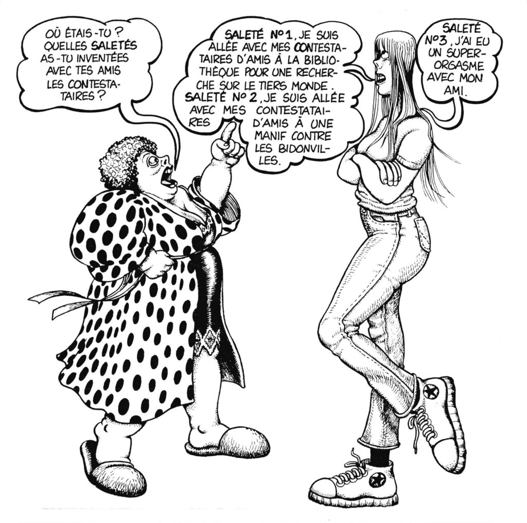 Extrait d’une planchede Rêve, de Cecilia Capuana, paru dans le no 1 de Ah!Nana, en 1976. L’illustratrice sicilienne, après avoirparticipé à un collectif marxiste-léniniste, avait travaillé dans de nombreux journaux et fanzines féministes italiens. 2023 - HUMANOIDS, INC / LES HUMANOÏDES ASSOCIÉS