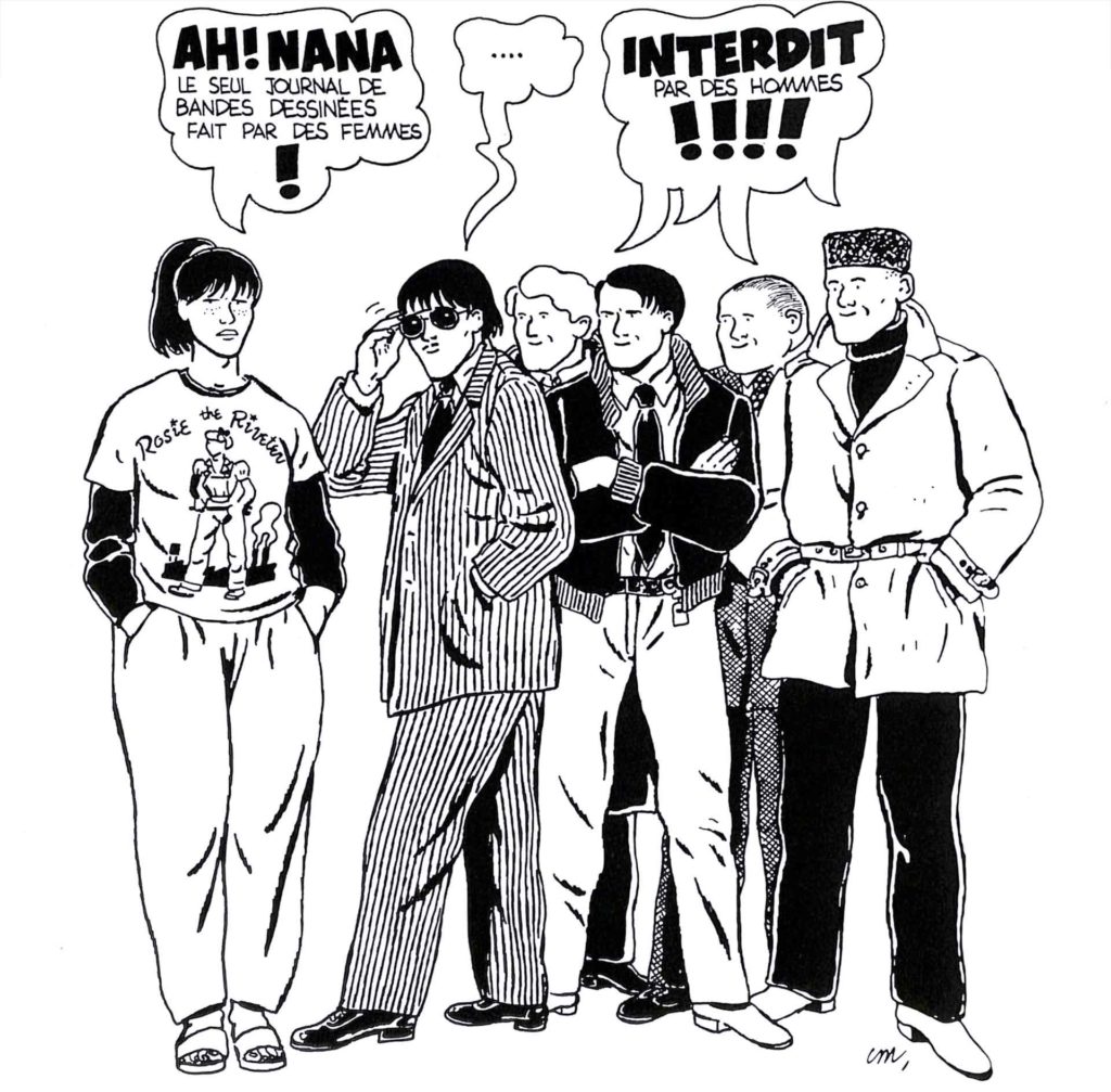 Dessin extrait du no 9 (1978) de Ah!Nana, illustration de Chantal Montellier accompagnant un article revenantsur l’interdiction aux mineur·es du numéro consacré à l’homosexualité (voir page 111) eu des conséquences économiques désastreuses pour le magazine. 2023 - HUMANOIDS, INC / LES HUMANOÏDES ASSOCIÉS