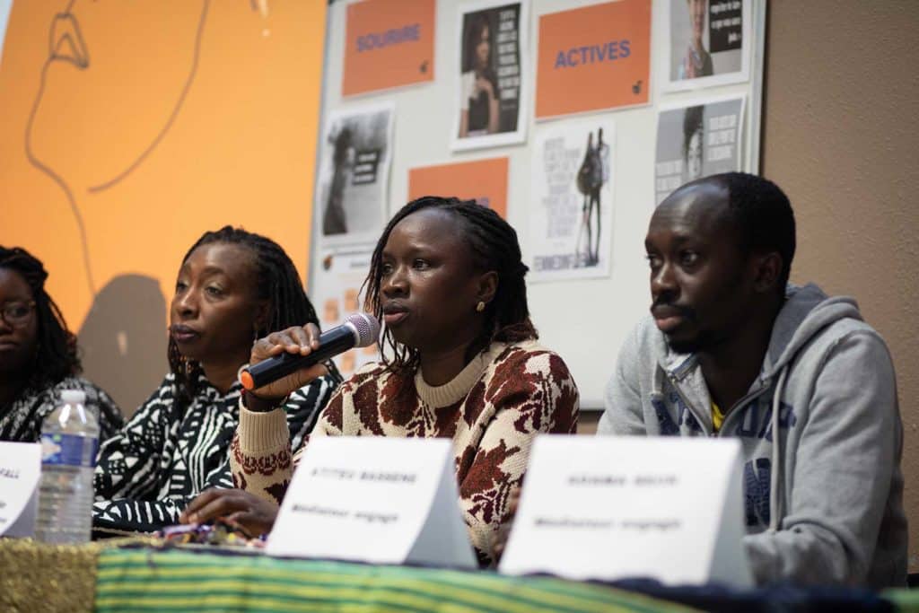 Sekhna Fall, coordinatrice de l'association Femmes entraide et autonomie. Elle est confronté quotidiennement à des situations très lourdes "On a beau être pro, c'est difficile de ne pas être affecté, de ne pas rentrer à la maison avec ces difficultés. On a des appels le soir, le week-end. Comment ne pas répondre ?" "Il faudrait plus de moyens et plus de solutions pour ces femmes." - Journée internationale contre les mutilations génitales féminines organisée par l'association Djamma Djigui, le 10 février 2024, Noisiel